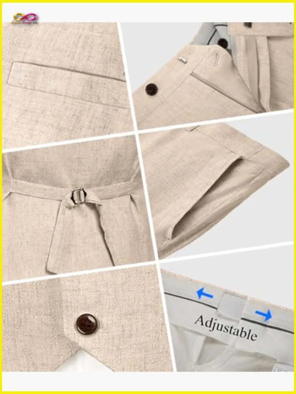 Linen Suit Set Slim Fit Summer Casual Wedding Beach Party Vest Pants